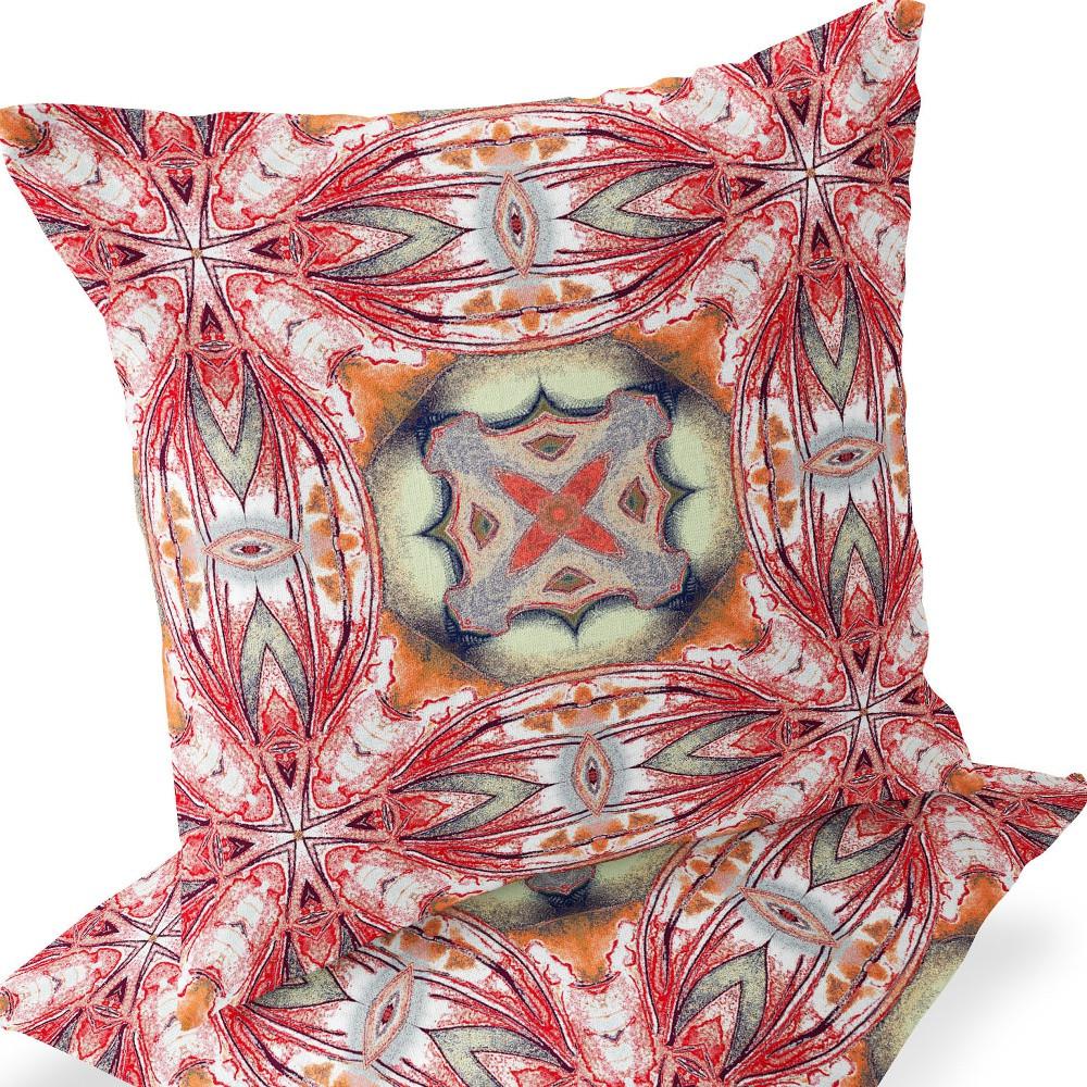 Set of Two 16" X 16" Green, Red Blown Seam Floral Indoor Outdoor Throw Pillow. Picture 6