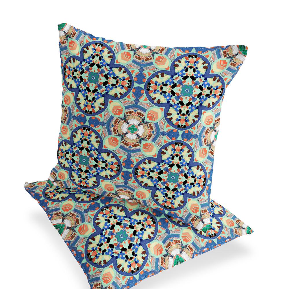Set of Two 16" X 16" Blue, Purple Blown Seam Floral Indoor Outdoor Throw Pillow. Picture 3