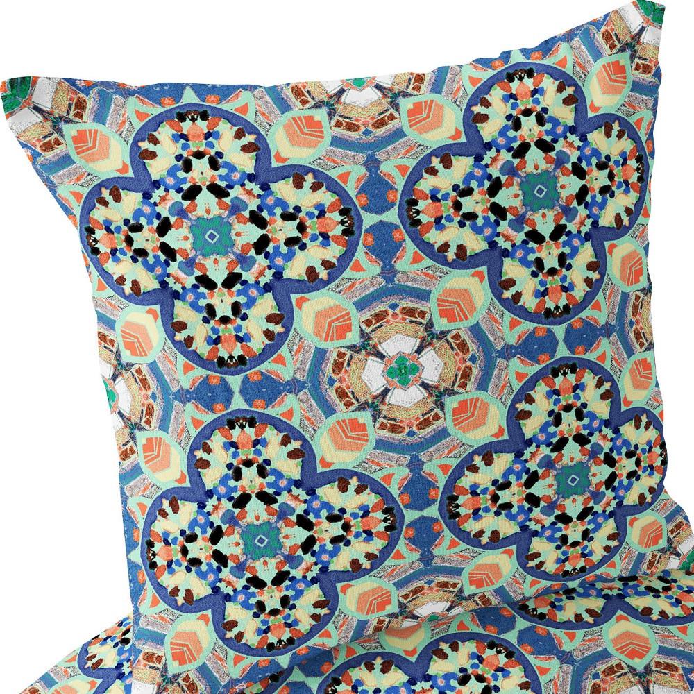 Set of Two 16" X 16" Blue, Purple Blown Seam Floral Indoor Outdoor Throw Pillow. Picture 6