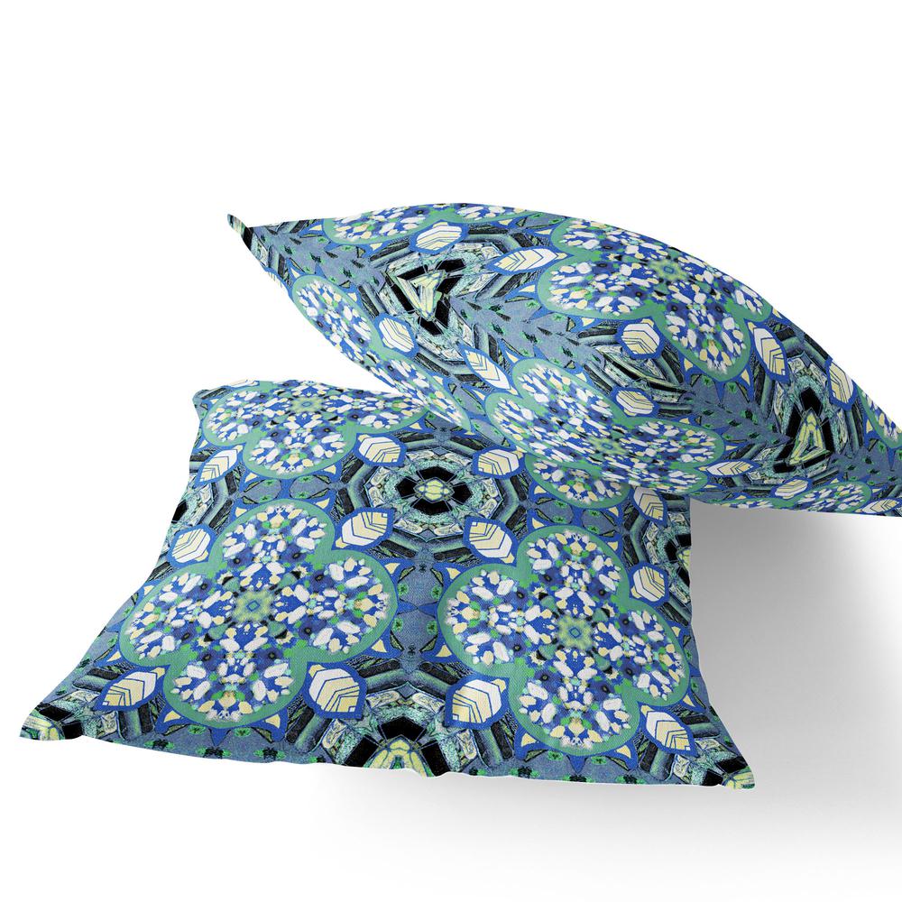 Set of Two 16" X 16" Blue, Black Blown Seam Floral Indoor Outdoor Throw Pillow. Picture 4