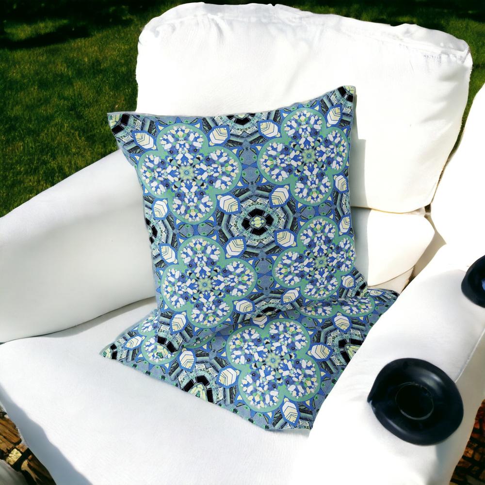 Set of Two 16" X 16" Blue, Black Blown Seam Floral Indoor Outdoor Throw Pillow. Picture 2