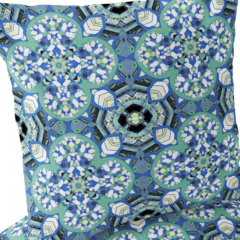 Set of Two 16" X 16" Blue, Black Blown Seam Floral Indoor Outdoor Throw Pillow. Picture 7