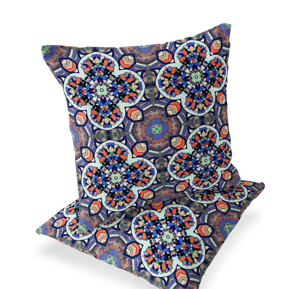 Set of Two 16" X 16" Gray, Orange Blown Seam Floral Indoor Outdoor Throw Pillow. Picture 1