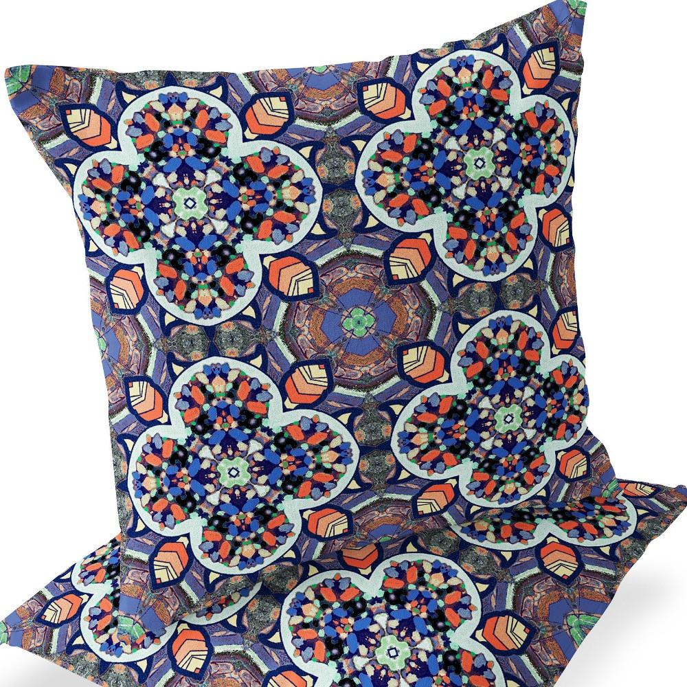 Set of Two 16" X 16" Gray, Orange Blown Seam Floral Indoor Outdoor Throw Pillow. Picture 6