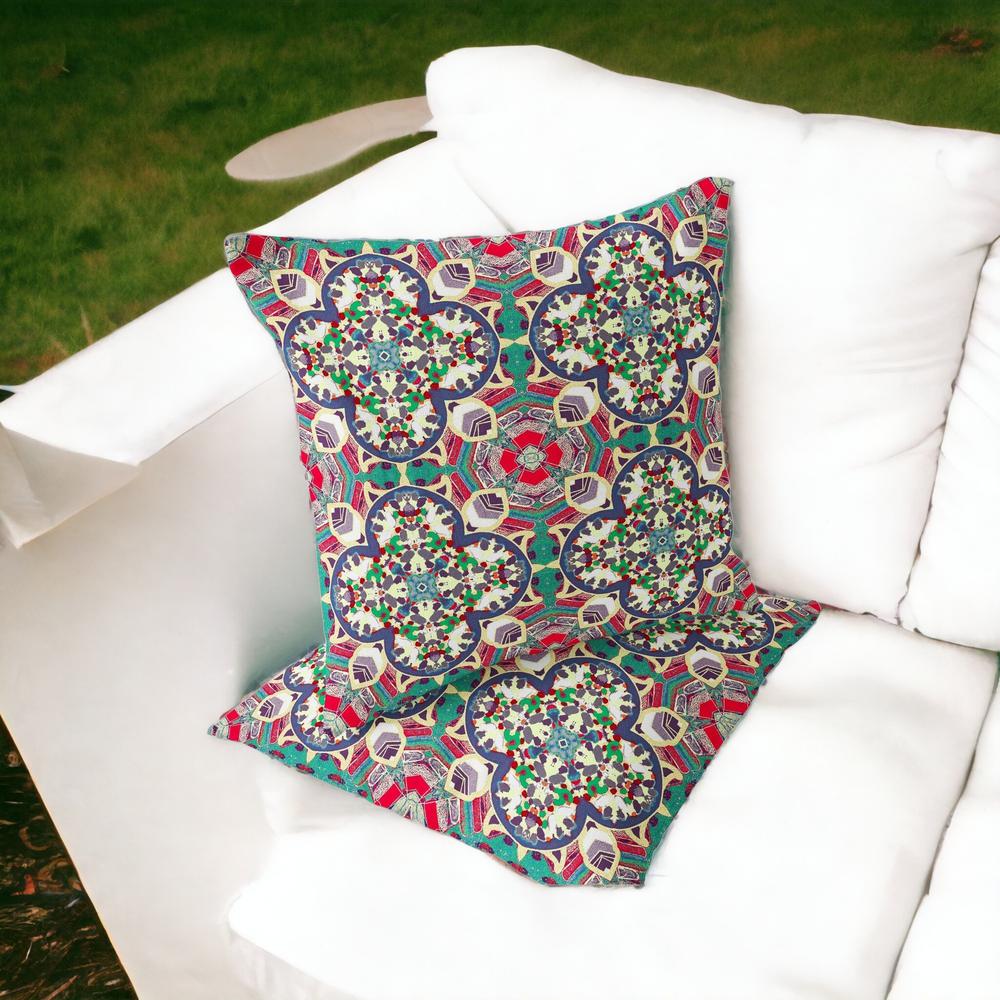 Set of Two 16" X 16" Green, Pink Blown Seam Floral Indoor Outdoor Throw Pillow. Picture 2