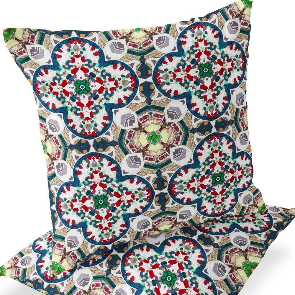 Set of Two 16" X 16" Green, White Blown Seam Floral Indoor Outdoor Throw Pillow. Picture 6