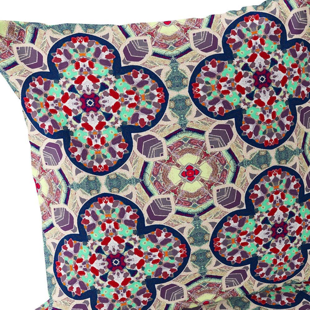 Set of Two 16" X 16" Green, Red Blown Seam Floral Indoor Outdoor Throw Pillow. Picture 5