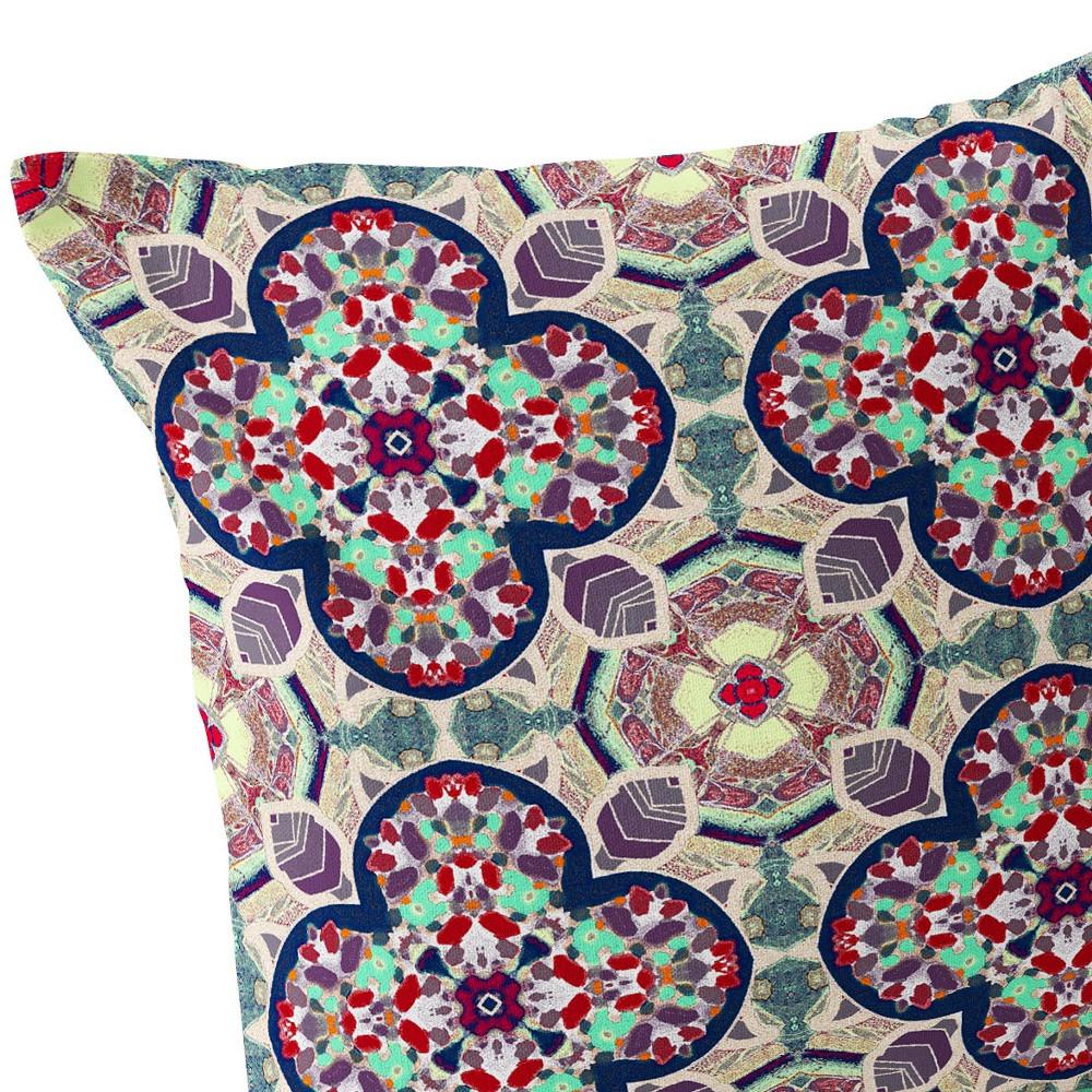 Set of Two 16" X 16" Green, Red Blown Seam Floral Indoor Outdoor Throw Pillow. Picture 7