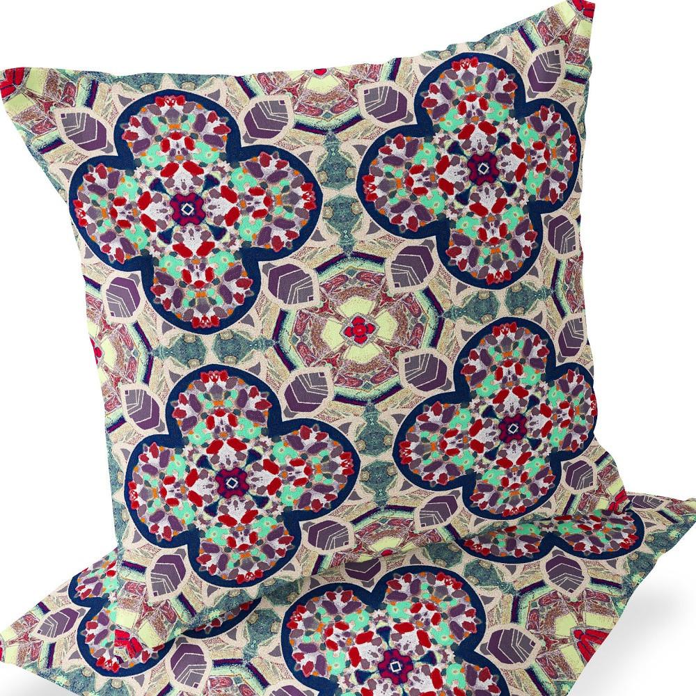 Set of Two 16" X 16" Green, Red Blown Seam Floral Indoor Outdoor Throw Pillow. Picture 8