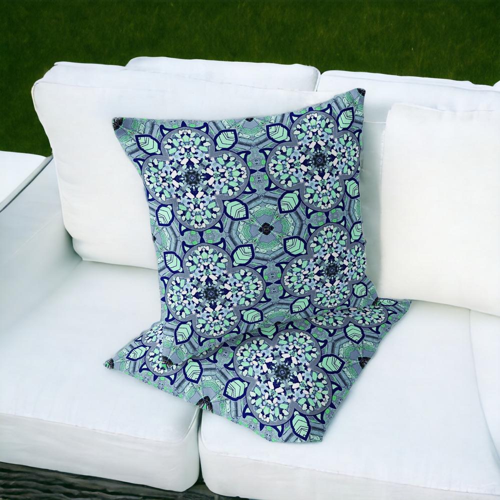 Set of Two 16" X 16" Blue, Green Blown Seam Floral Indoor Outdoor Throw Pillow. Picture 2