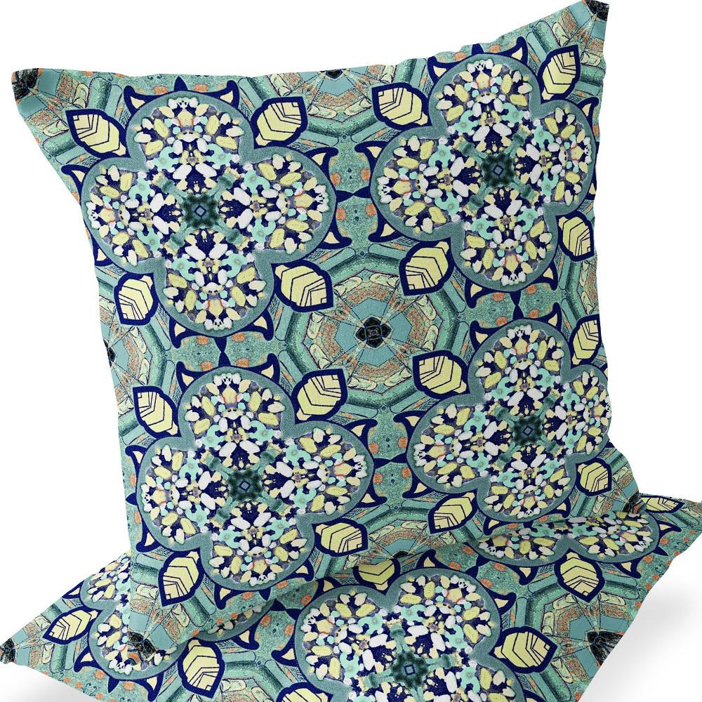 Green, Yellow Blown Seam Floral Indoor Outdoor Throw Pillow. Picture 6