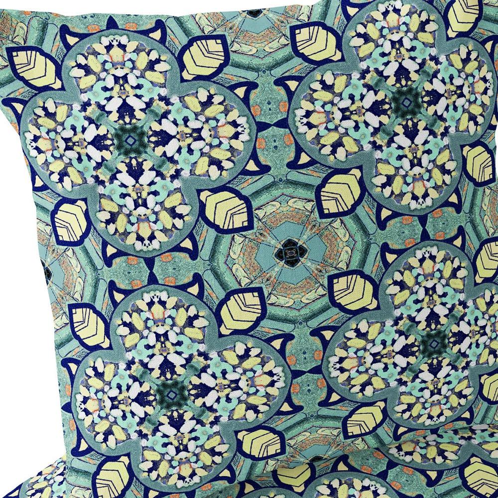 Green, Yellow Blown Seam Floral Indoor Outdoor Throw Pillow. Picture 7