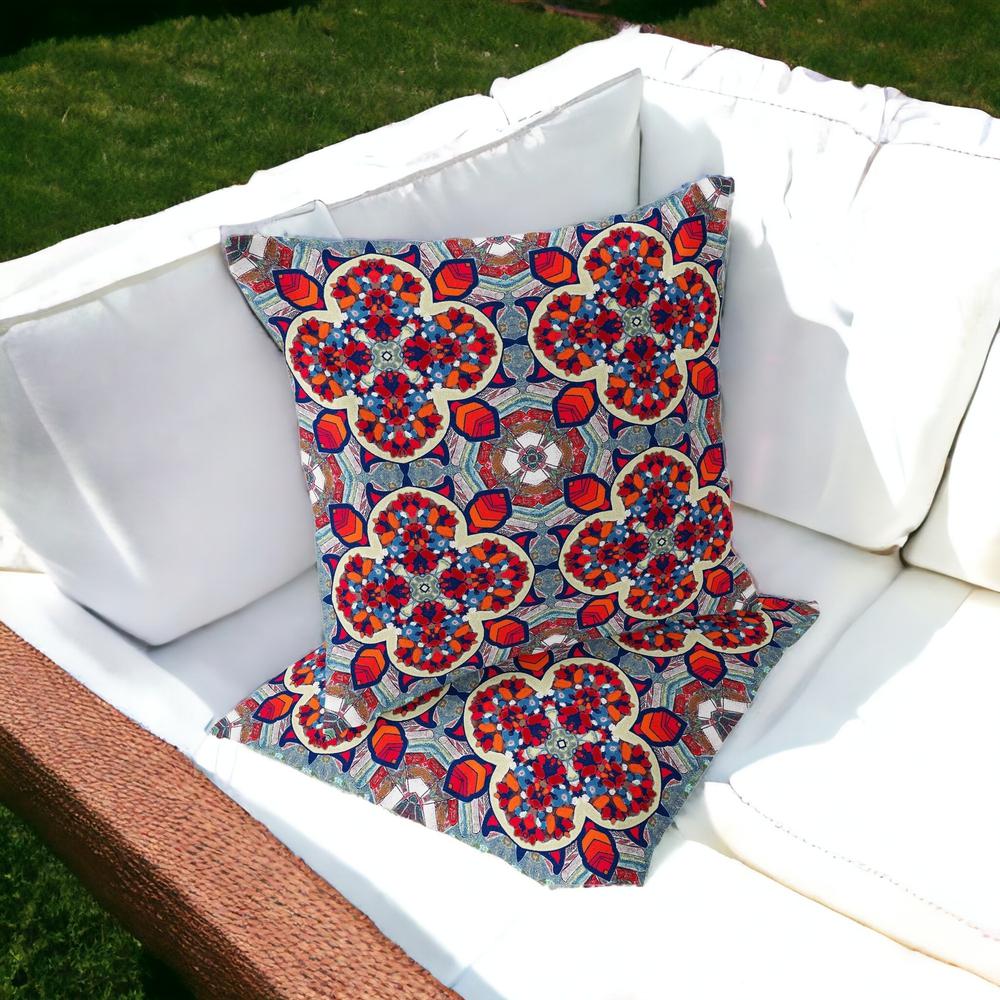 Set of Two 16" X 16" Blue, Orange Blown Seam Floral Indoor Outdoor Throw Pillow. Picture 2