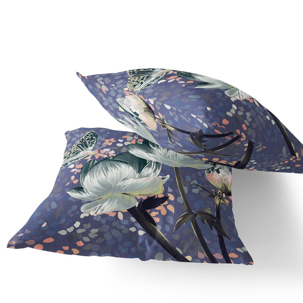 Green, Pink Butterfly Blown Seam Floral Indoor Outdoor Throw Pillow. Picture 4