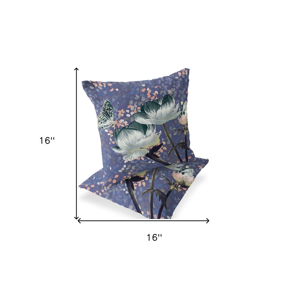 Green, Pink Butterfly Blown Seam Floral Indoor Outdoor Throw Pillow. Picture 7