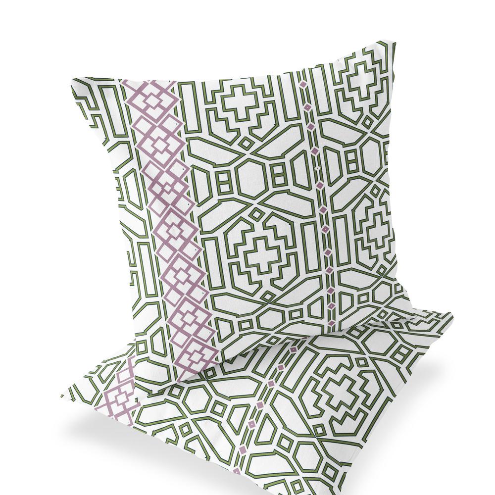 Green, White Blown Seam Geometric Indoor Outdoor Throw Pillow. Picture 1