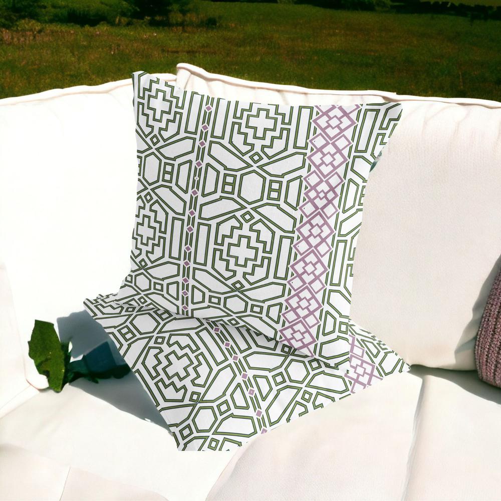 Green, White Blown Seam Geometric Indoor Outdoor Throw Pillow. Picture 2