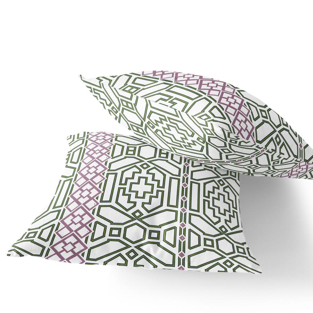 Green, White Blown Seam Geometric Indoor Outdoor Throw Pillow. Picture 4