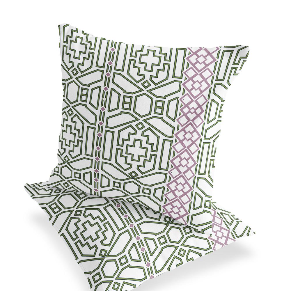Green, White Blown Seam Geometric Indoor Outdoor Throw Pillow. Picture 3