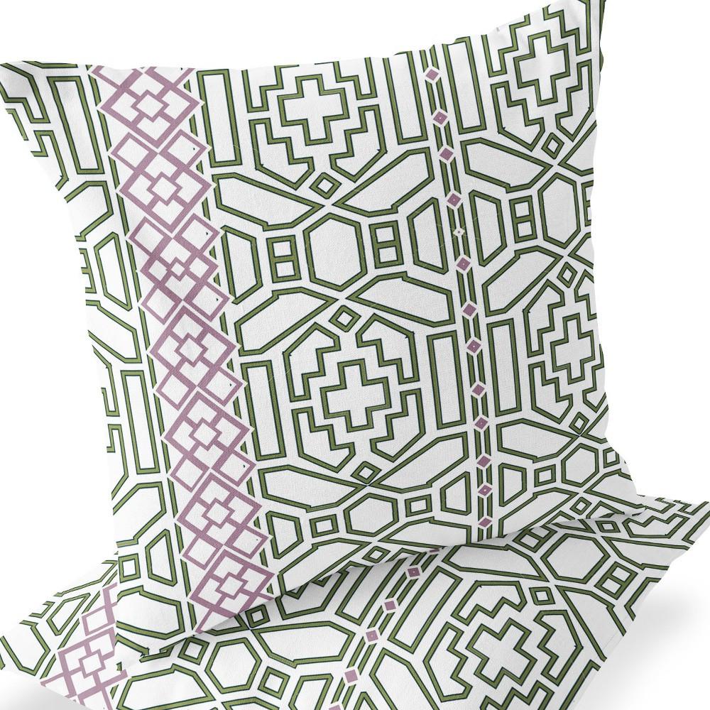 Green, White Blown Seam Geometric Indoor Outdoor Throw Pillow. Picture 6