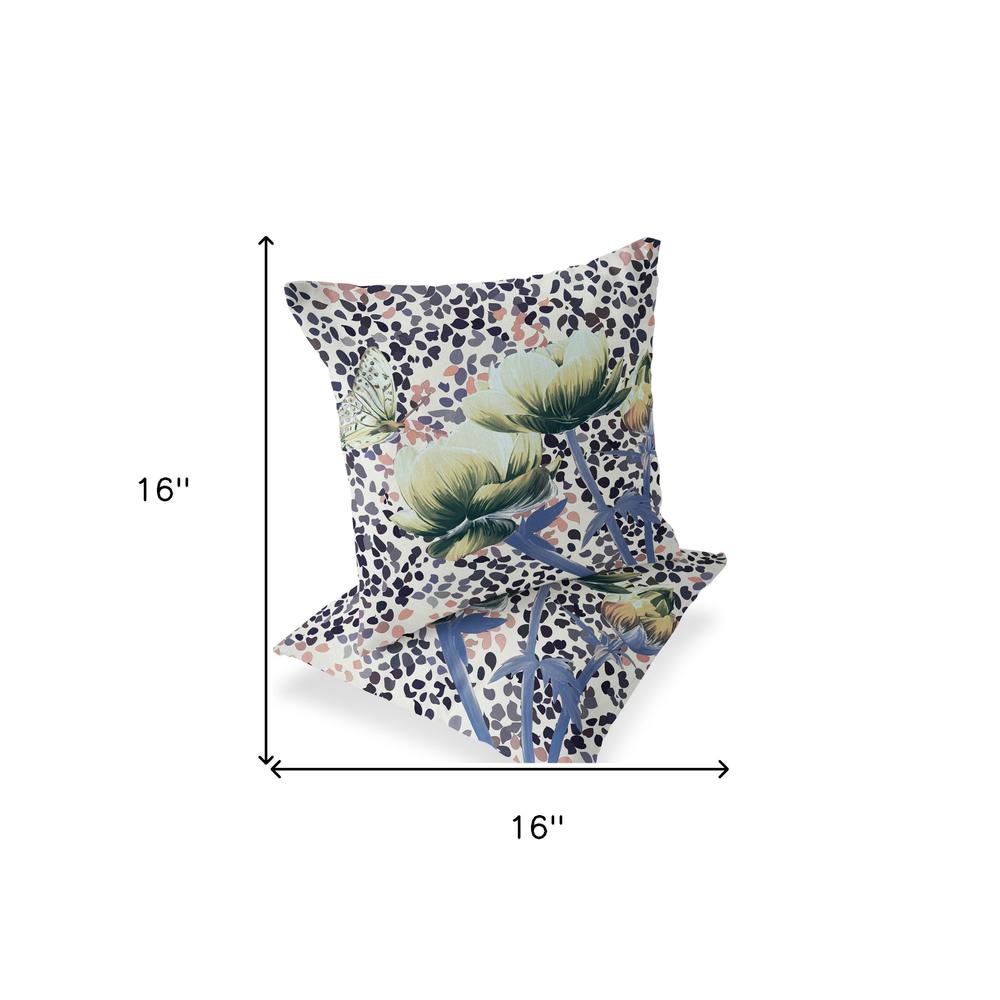 Blue, Green Butterfly Blown Seam Floral Indoor Outdoor Throw Pillow. Picture 8