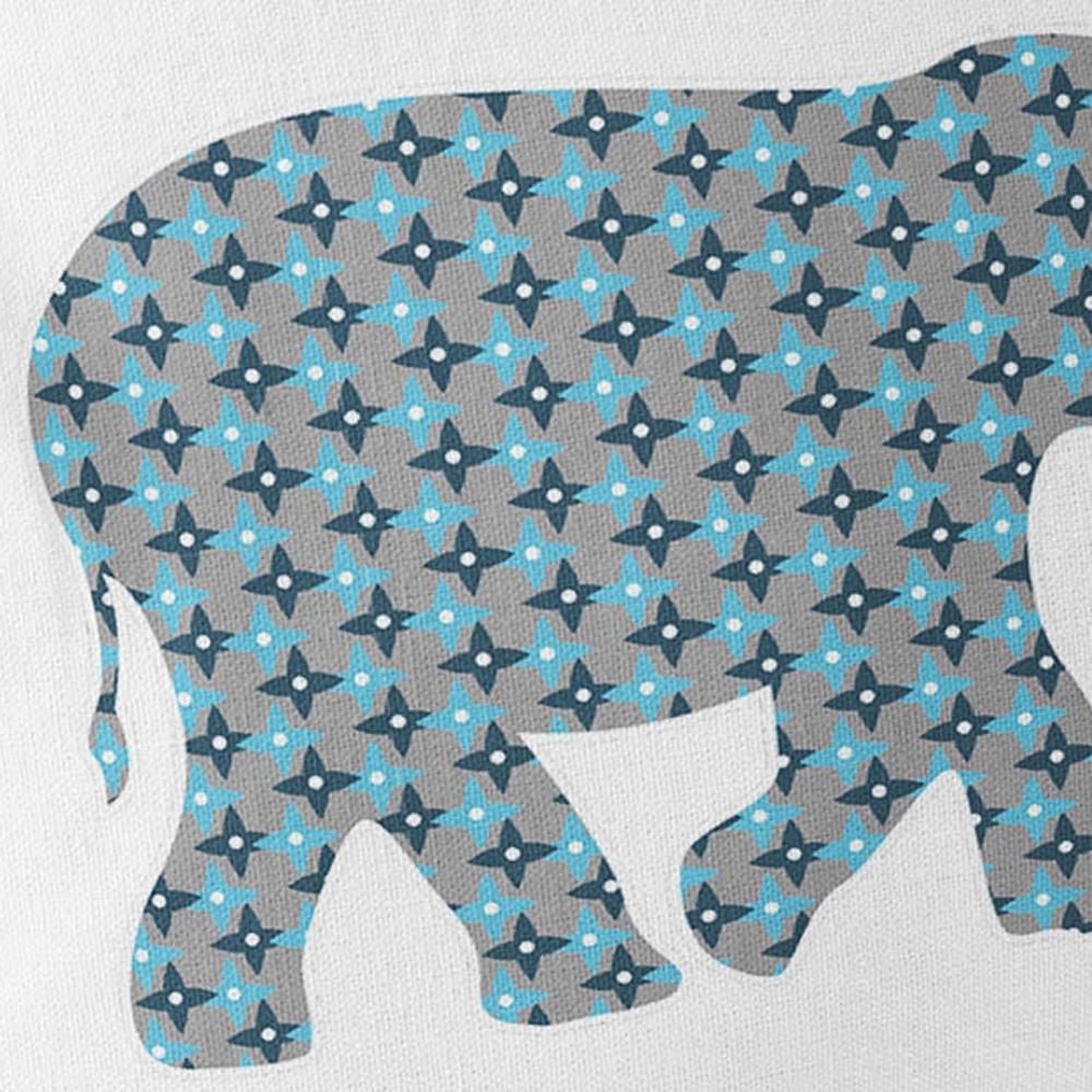 Blue, White Elephant Blown Seam Animal Print Indoor Outdoor Throw Pillow. Picture 6