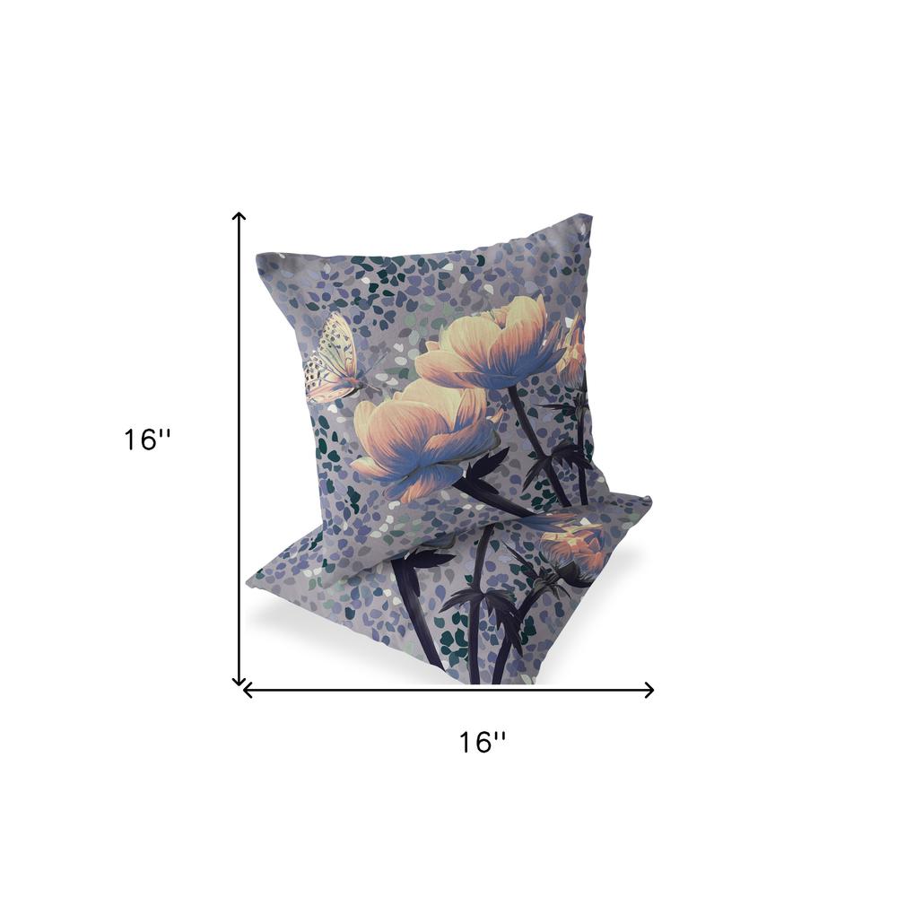 Gray, Yellow Butterfly Blown Seam Floral Indoor Outdoor Throw Pillow. Picture 8