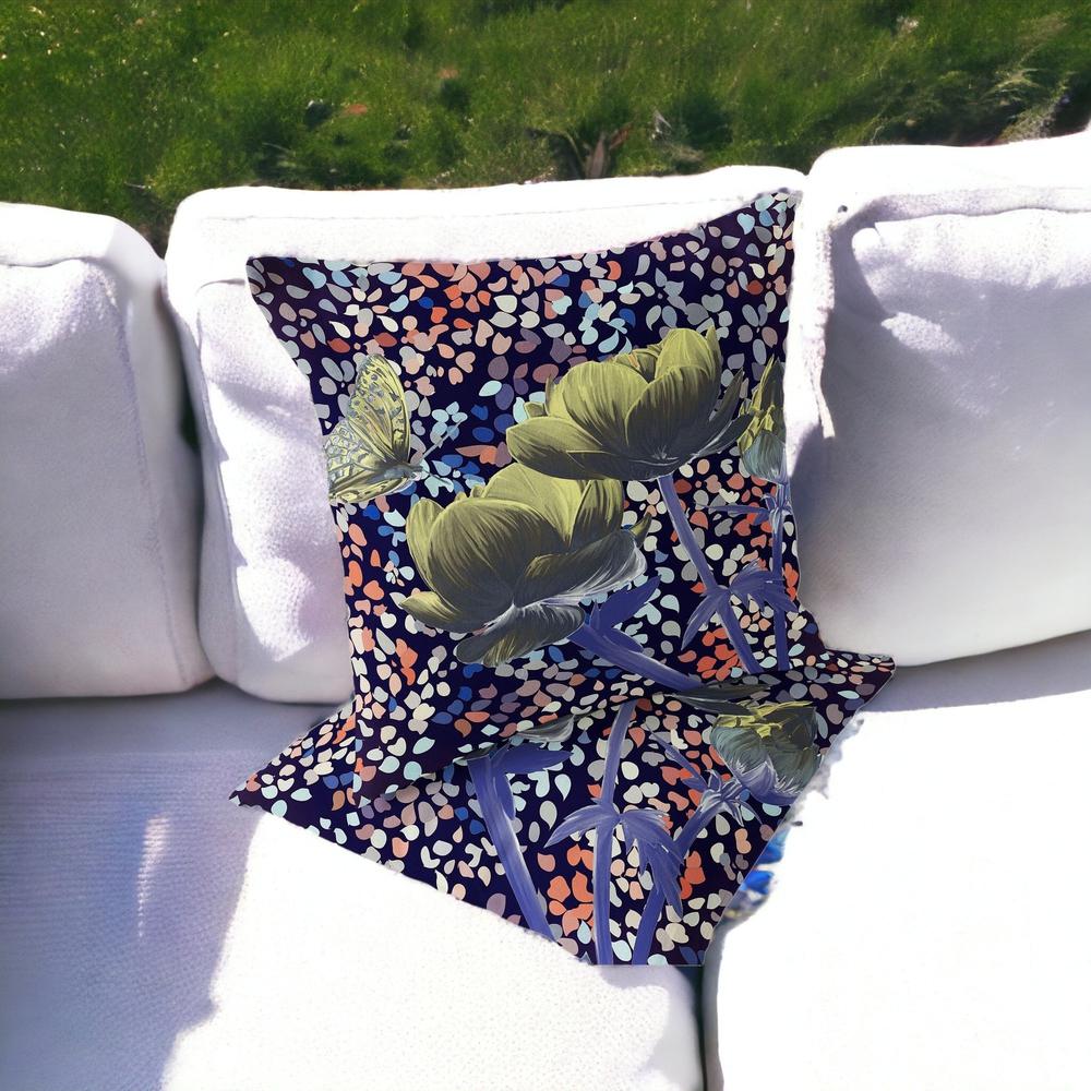 Pink, Purple Butterfly Blown Seam Floral Indoor Outdoor Throw Pillow. Picture 2