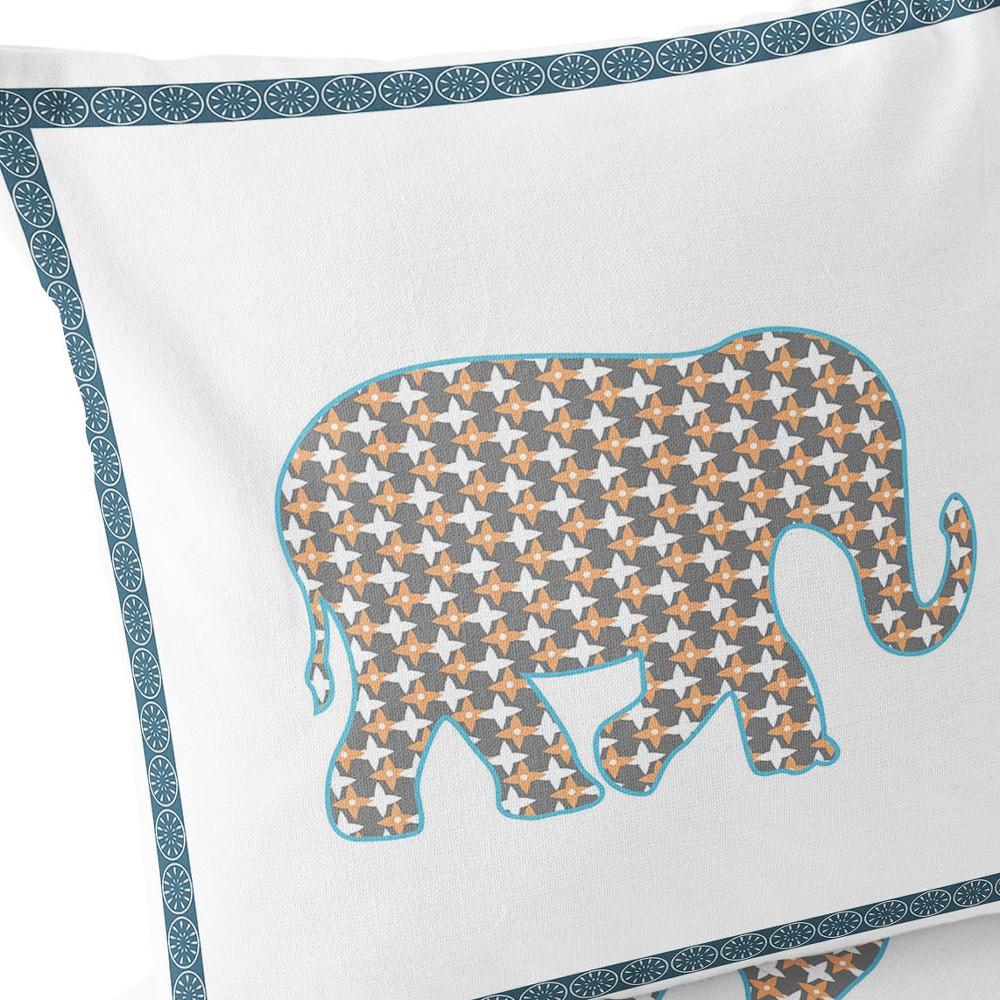 Gold, White Elephant Blown Seam Animal Print Indoor Outdoor Throw Pillow. Picture 5