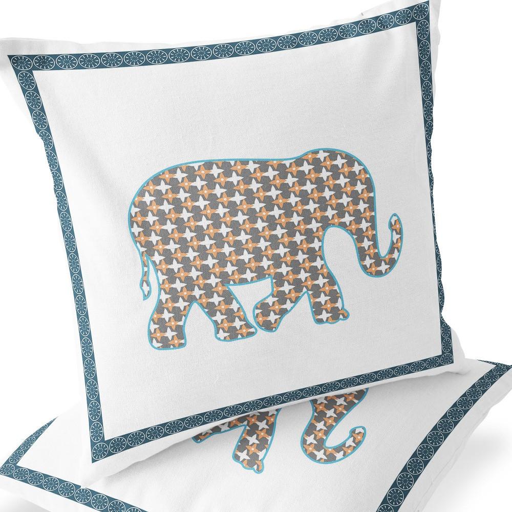 Gold, White Elephant Blown Seam Animal Print Indoor Outdoor Throw Pillow. Picture 6