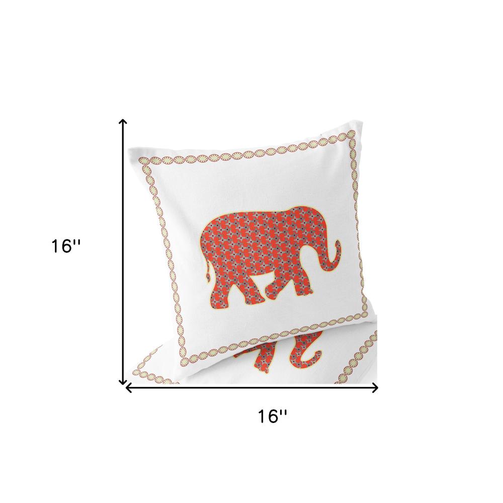 Orange, White Elephant Blown Seam Animal Print Indoor Outdoor Throw Pillow. Picture 6