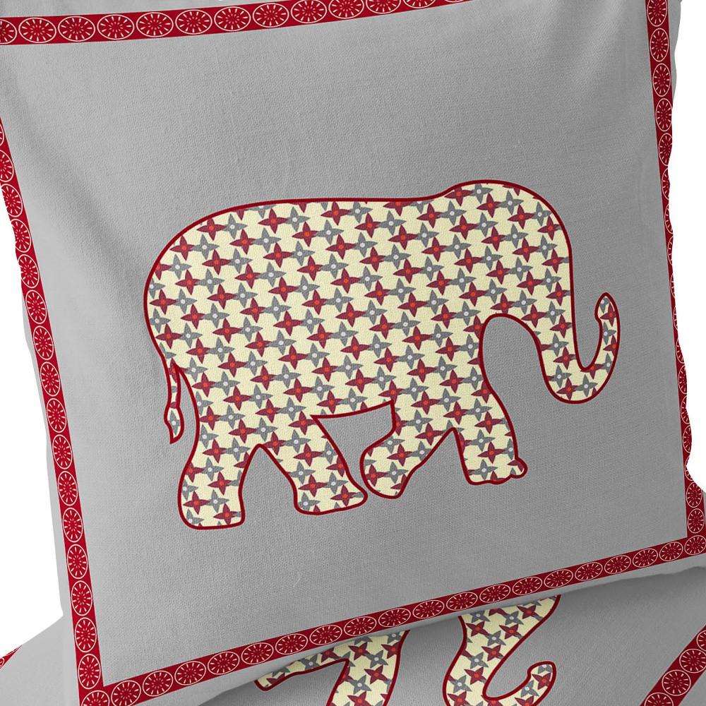 Gray, Red Elephant Blown Seam Animal Print Indoor Outdoor Throw Pillow. Picture 5