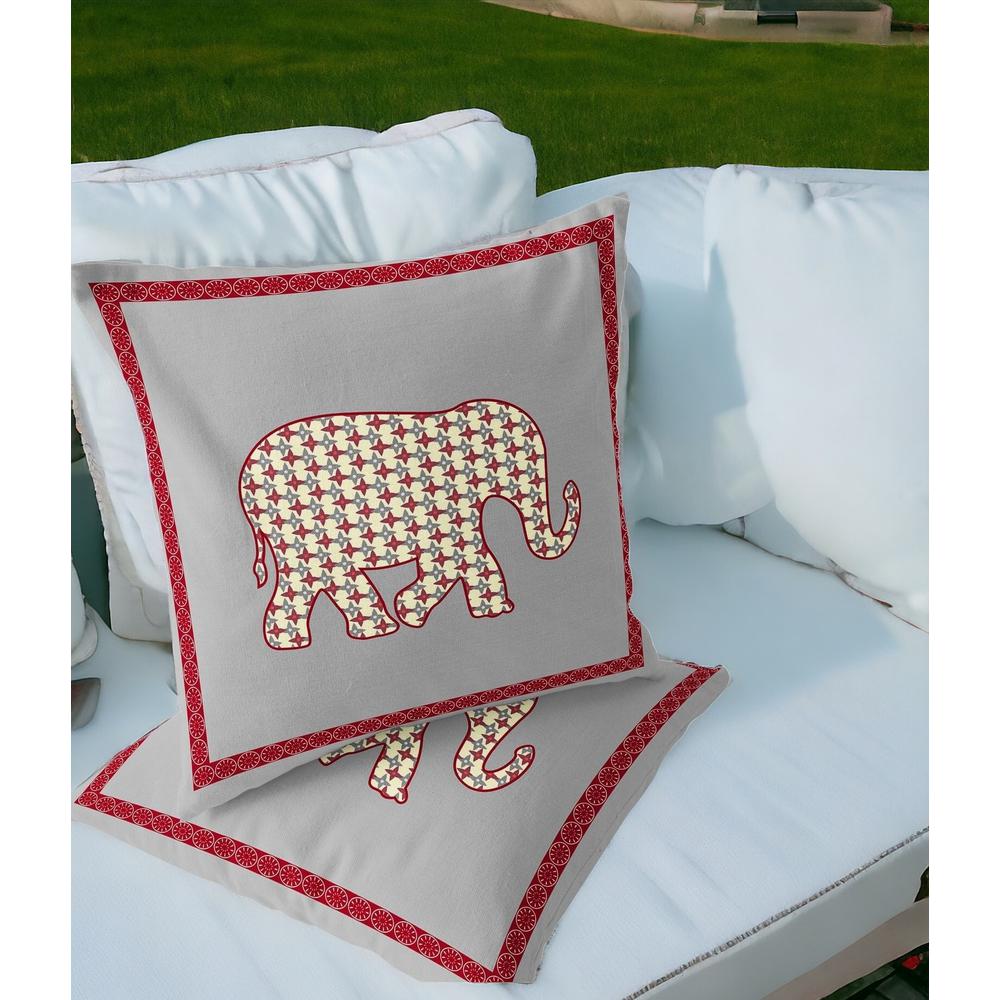 Gray, Red Elephant Blown Seam Animal Print Indoor Outdoor Throw Pillow. Picture 2