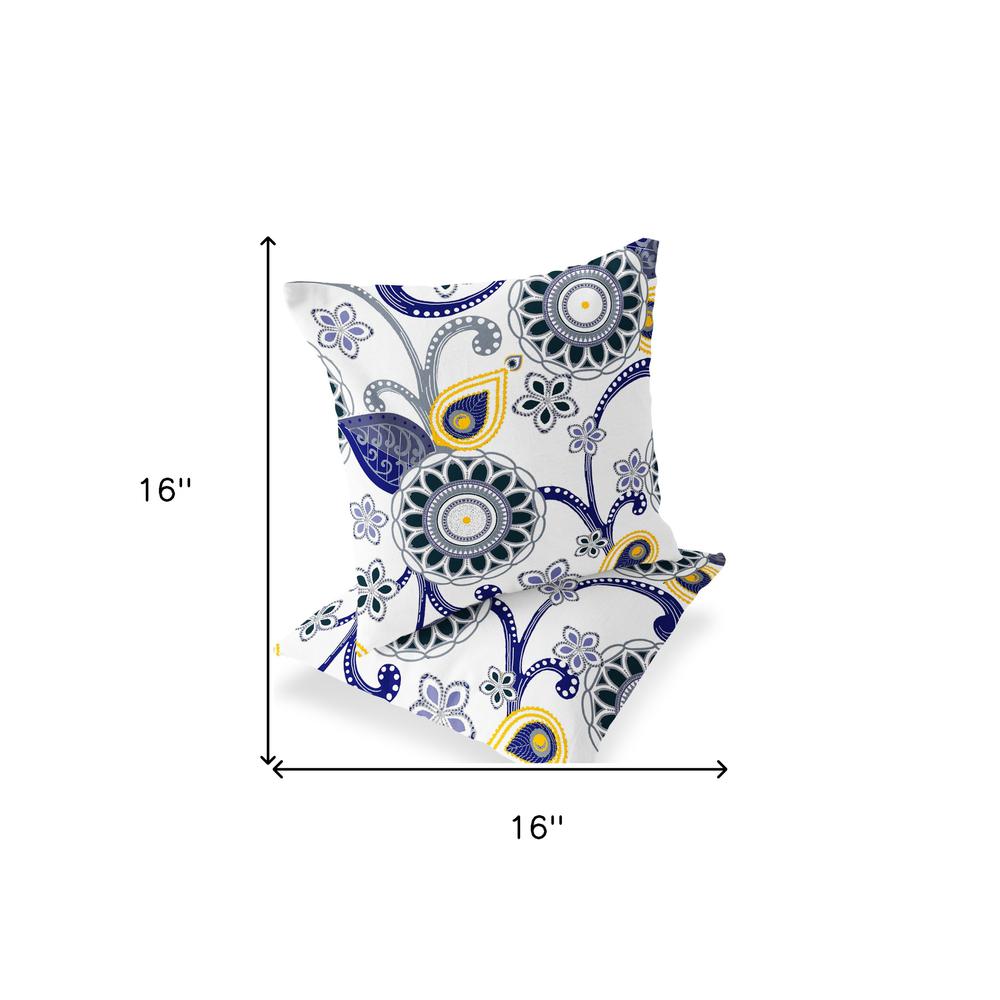 Set of Two 16" X 16" Blue, White Blown Seam Floral Indoor Outdoor Throw Pillow. Picture 8