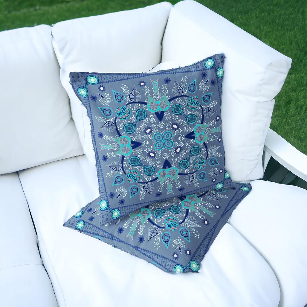 Set of Two 16" X 16" Blue, White Blown Seam Paisley Indoor Outdoor Throw Pillow. Picture 5