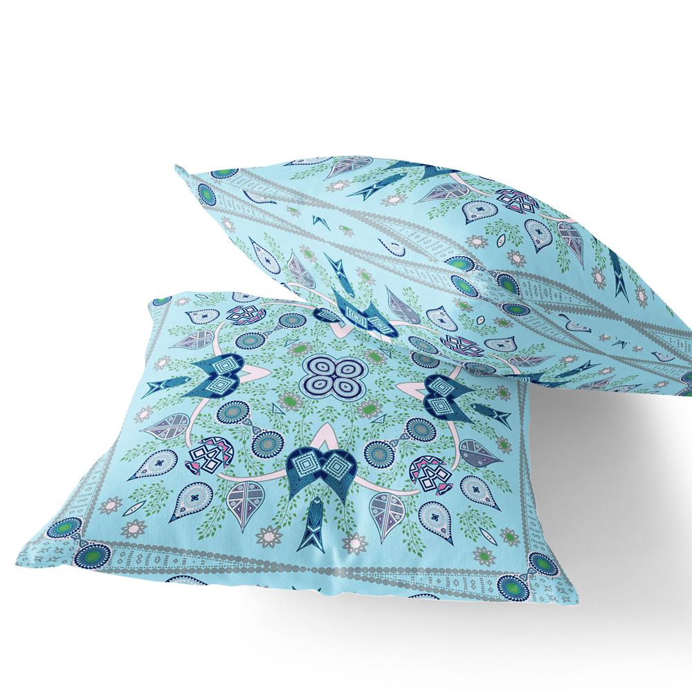 Set of Two 16" X 16" Blue, White Blown Seam Paisley Indoor Outdoor Throw Pillow. Picture 3