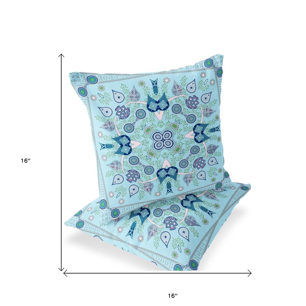 Set of Two 16" X 16" Blue, White Blown Seam Paisley Indoor Outdoor Throw Pillow. Picture 5