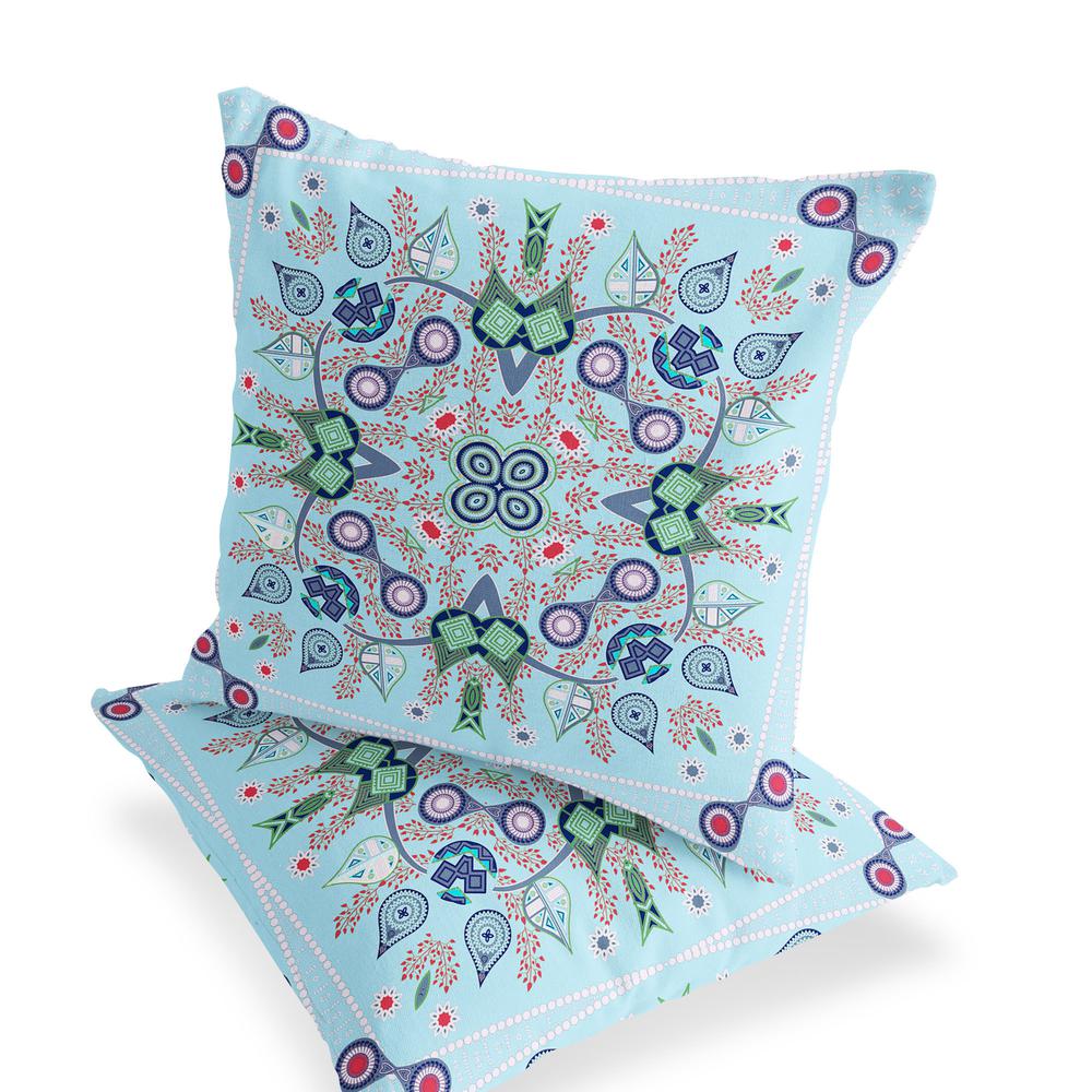 Set of Two 16" X 16" Blue, Green Blown Seam Paisley Indoor Outdoor Throw Pillow. Picture 3