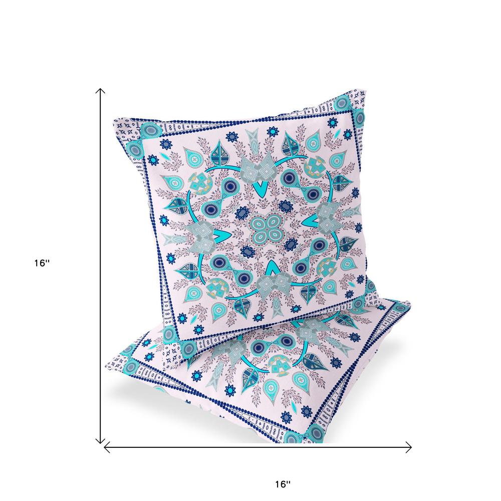 Set of Two 16" X 16" Blue, Pink Blown Seam Paisley Indoor Outdoor Throw Pillow. Picture 5