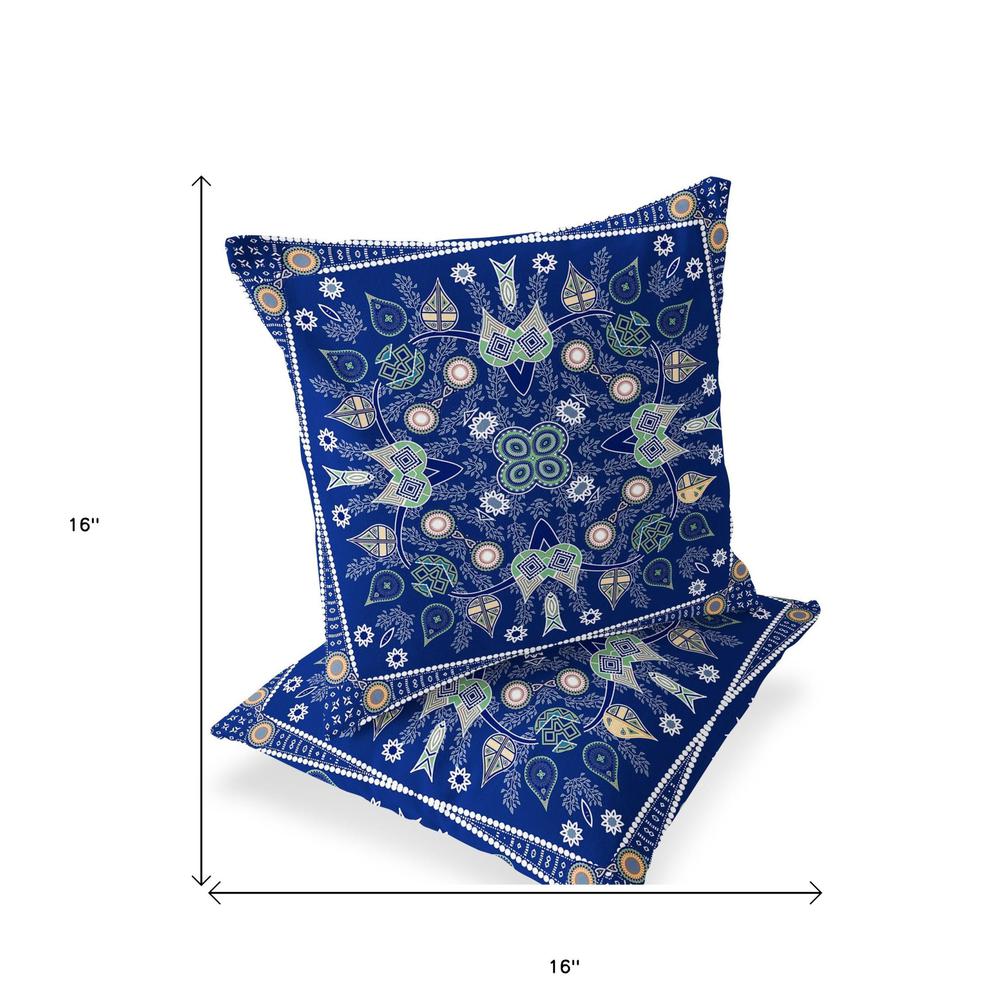 Set of Two 16" X 16" Beige, Blue Blown Seam Paisley Indoor Outdoor Throw Pillow. Picture 4
