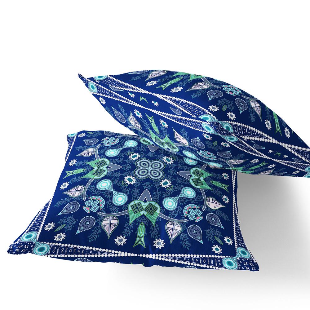 Set of Two 16" X 16" Blue, Green Blown Seam Paisley Indoor Outdoor Throw Pillow. Picture 2