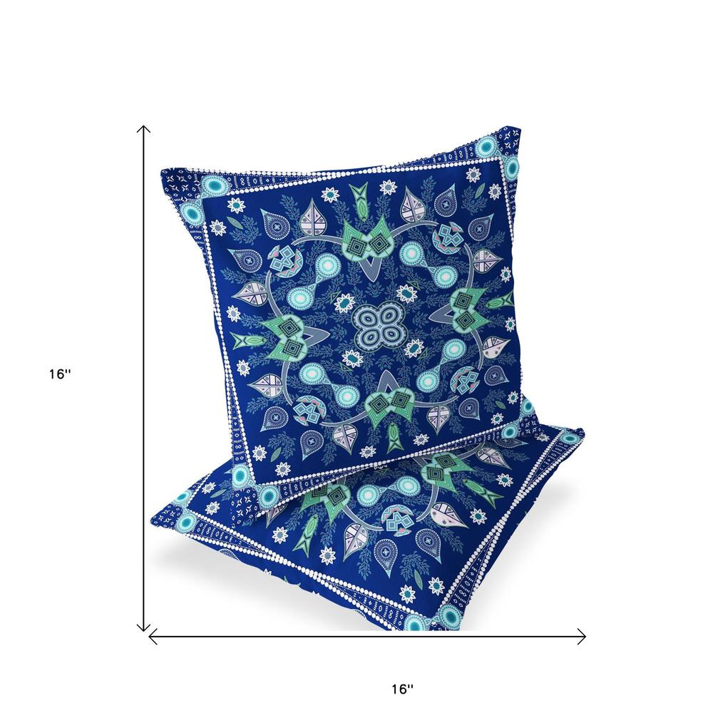 Set of Two 16" X 16" Blue, Green Blown Seam Paisley Indoor Outdoor Throw Pillow. Picture 4