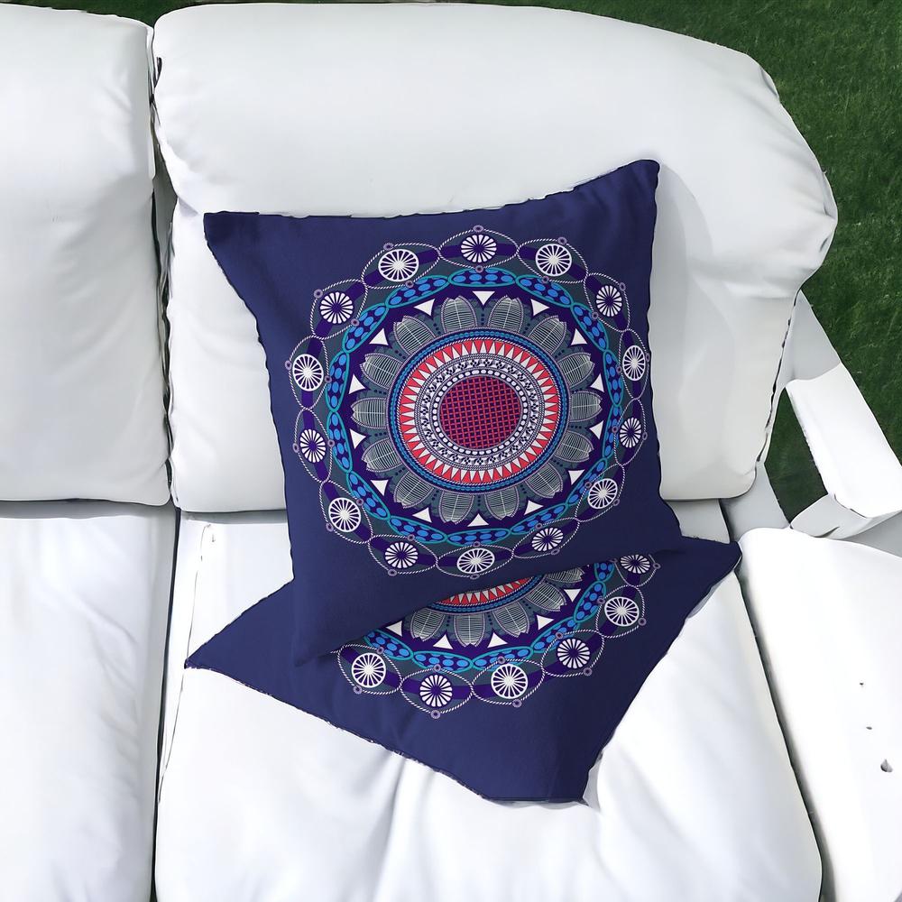 Set of Two 16" X 16" Blue, White Blown Seam Floral Indoor Outdoor Throw Pillow. Picture 5