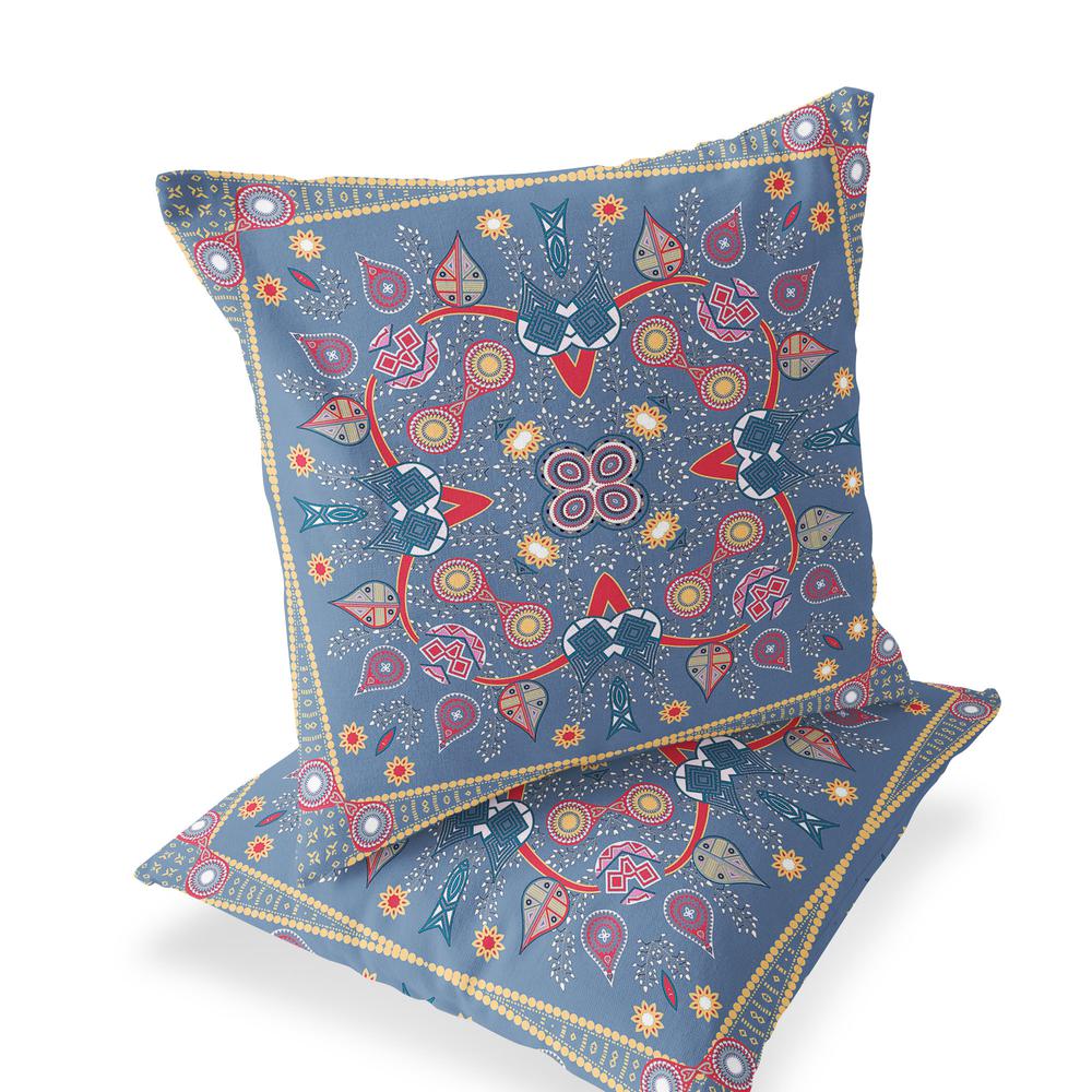 Blue, Purple Blown Seam Paisley Indoor Outdoor Throw Pillow. Picture 1