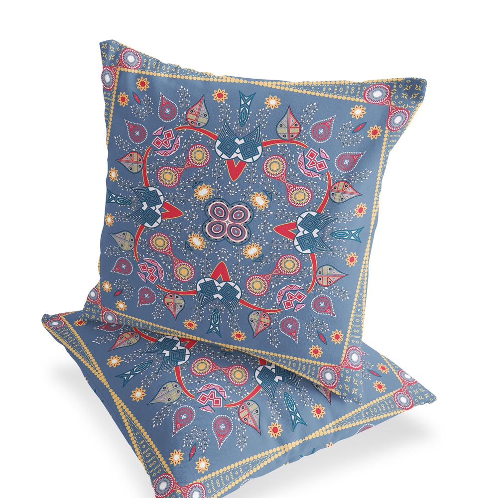 Blue, Purple Blown Seam Paisley Indoor Outdoor Throw Pillow. Picture 4