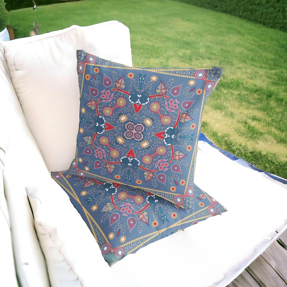 Blue, Purple Blown Seam Paisley Indoor Outdoor Throw Pillow. Picture 2