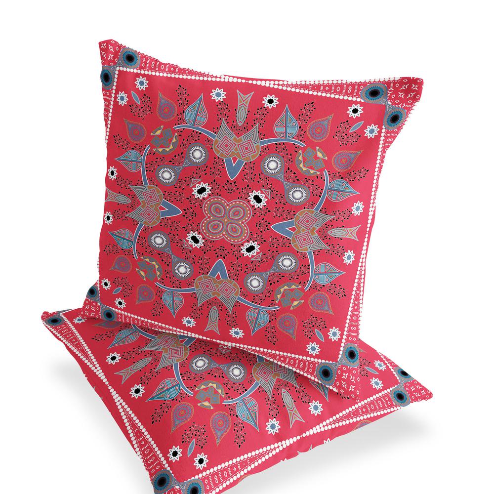 Set of Two 16" X 16" Gray, Red Blown Seam Paisley Indoor Outdoor Throw Pillow. Picture 4