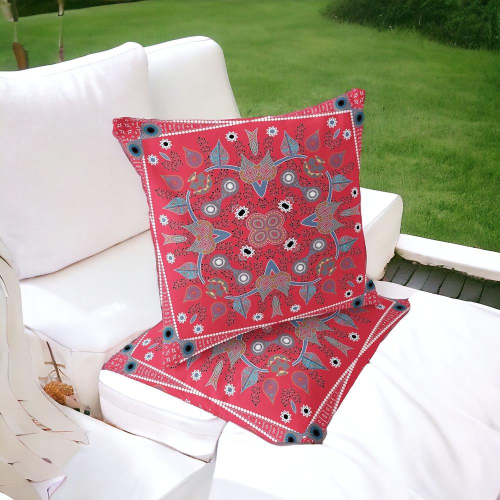 Set of Two 16" X 16" Gray, Red Blown Seam Paisley Indoor Outdoor Throw Pillow. Picture 2