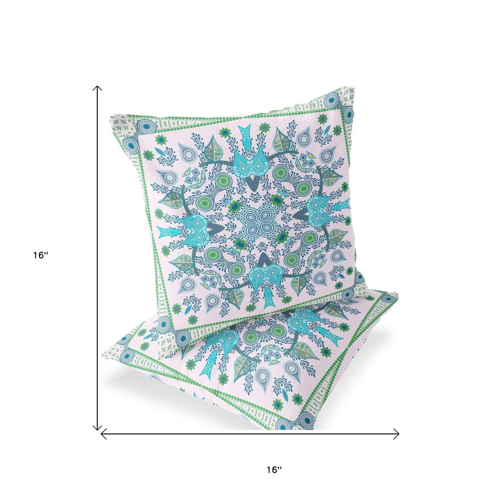 Green, White Blown Seam Paisley Indoor Outdoor Throw Pillow. Picture 5
