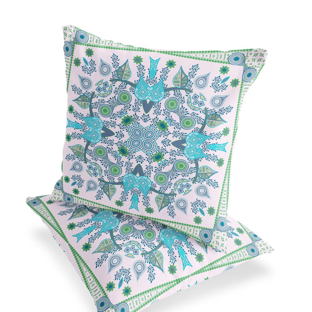 Green, White Blown Seam Paisley Indoor Outdoor Throw Pillow. Picture 4
